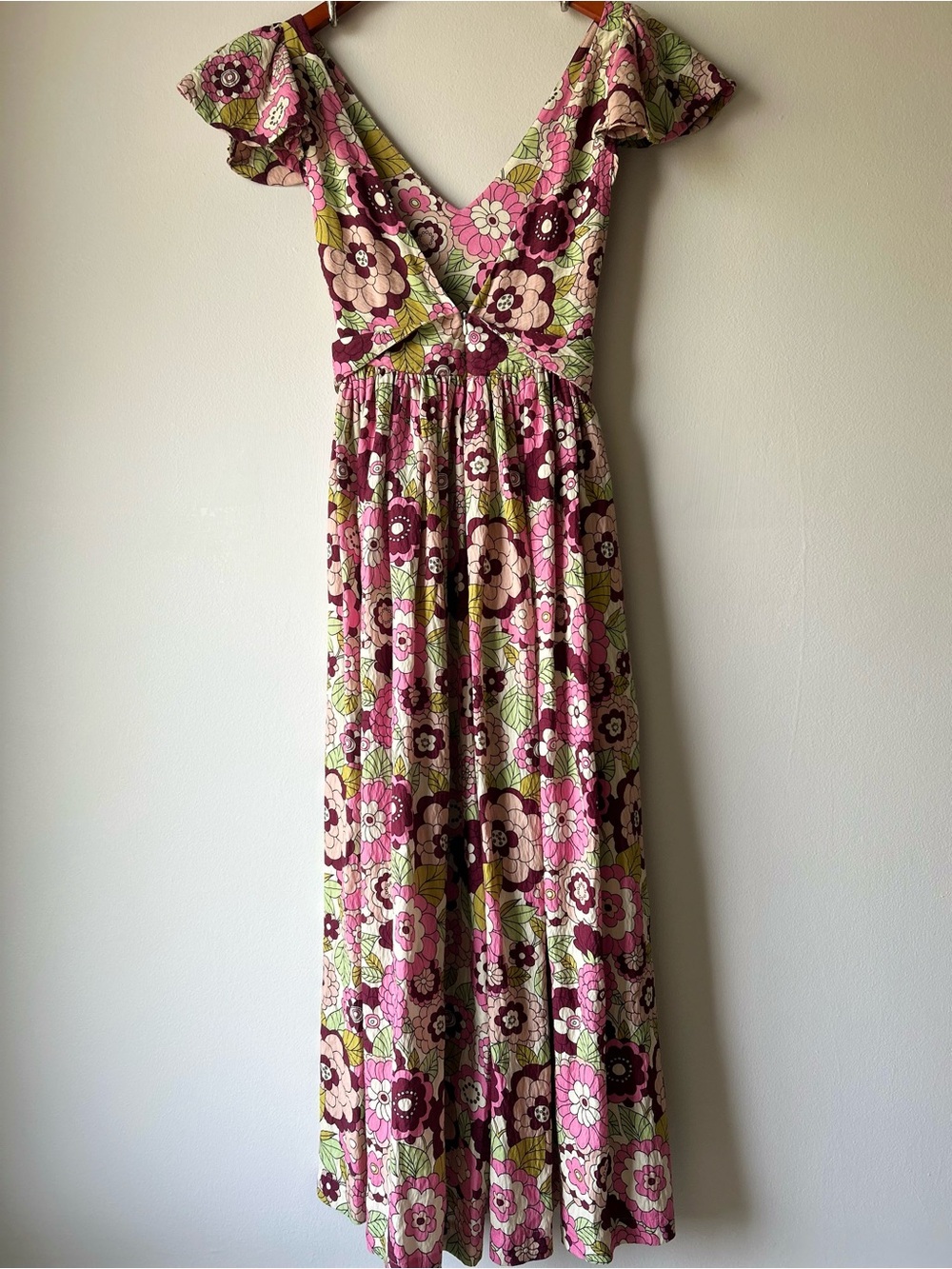 DODO BAR OR "Jenny" Floral Flutter-Sleeve Maxi Dress | Pink & Green | Size XS - Picture 10 of 16